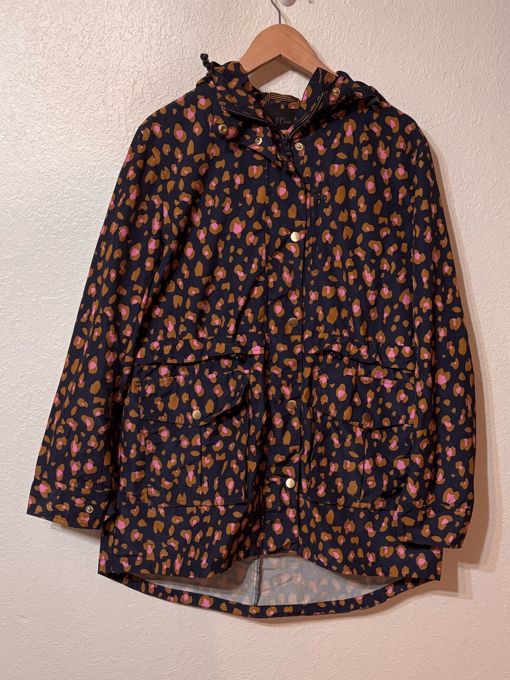 J. Crew Leopard Print Perfect Rain Jacket Small Tall